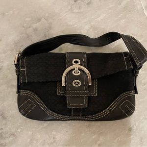 Vintage COACH 3628 Black Signature Soho Baguette Buckle Bag Canvas Leather